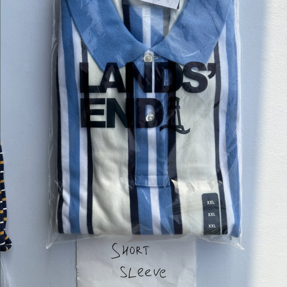 Lands' End Men's 2XL Comfort-First Short Sleeve Striped Mesh Polo Shirt Ivory/Ch